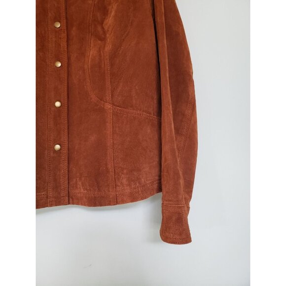 Coldwater Creek Womens L Suede 100% Leather Jacket Brown Snap Front Fall Winter - Picture 3 of 6